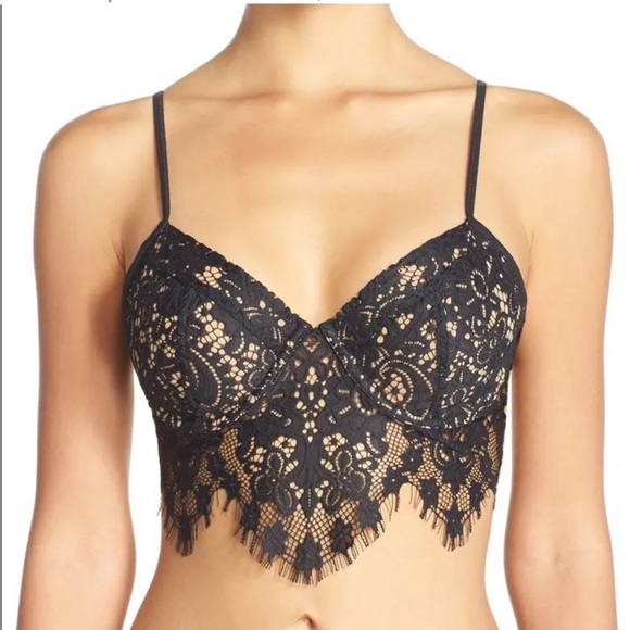 NWOT For Love and Lemons black lace and nude mesh Giselle bra - Picture 2 of 7